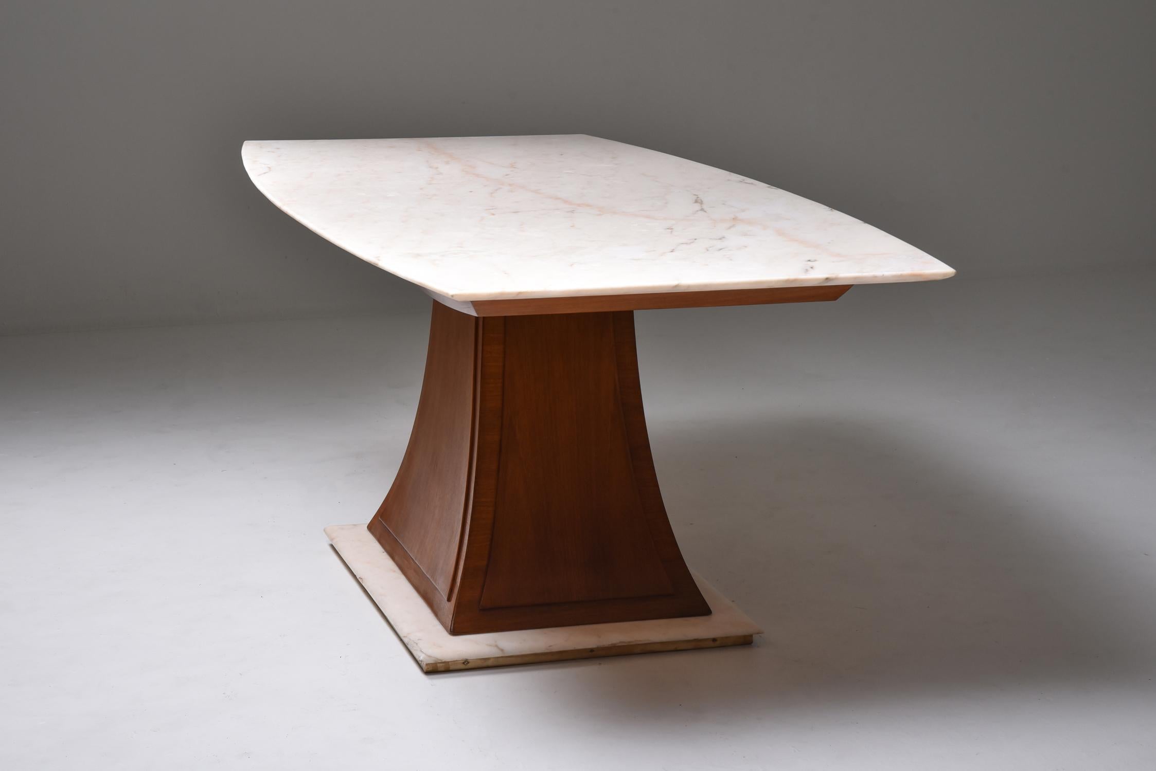 Italian Art Deco Dining Table with Marble Top, Japan Inspired, 1940s 1