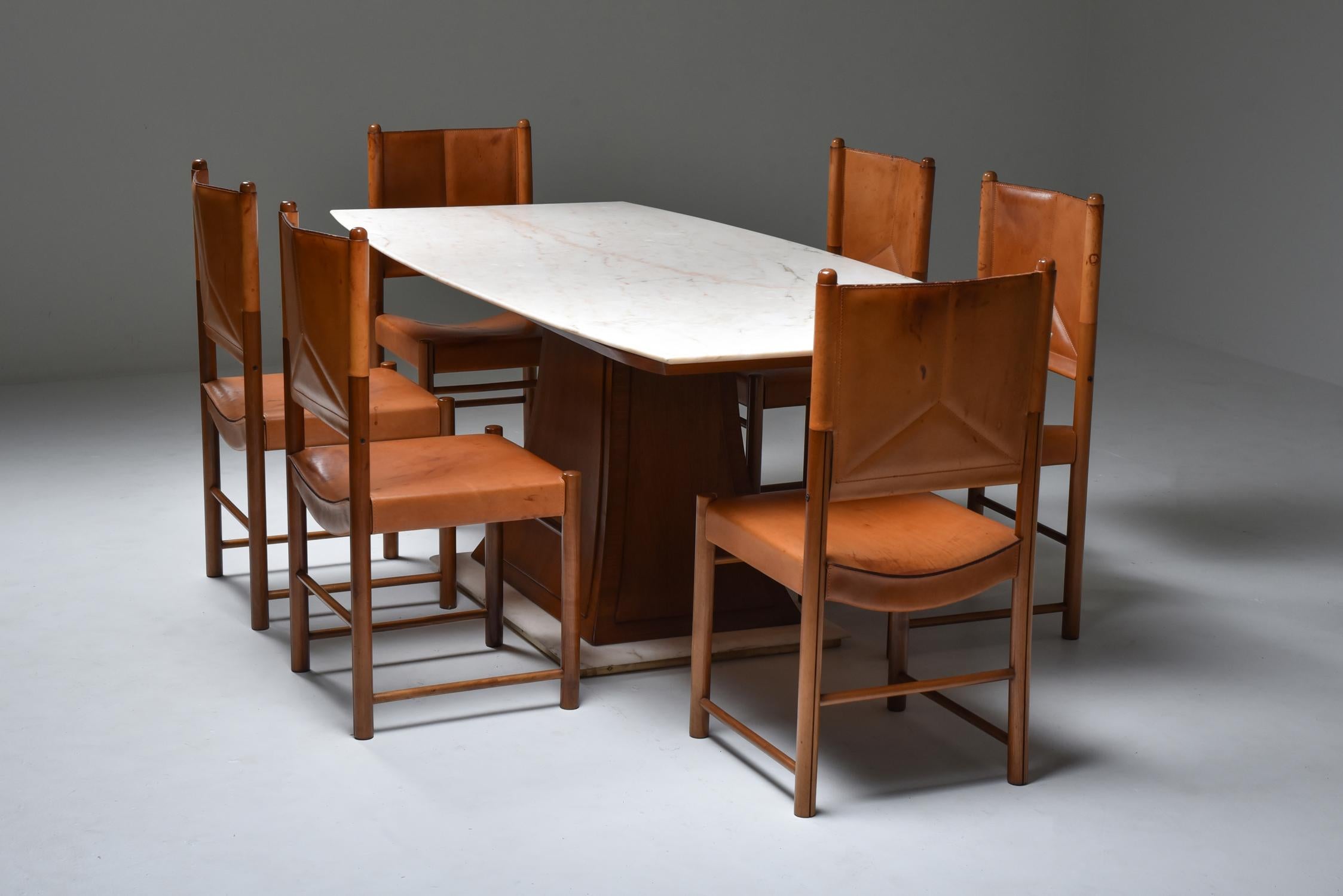 Italian Art Deco Dining Table with Marble Top, Japan Inspired, 1940s 2