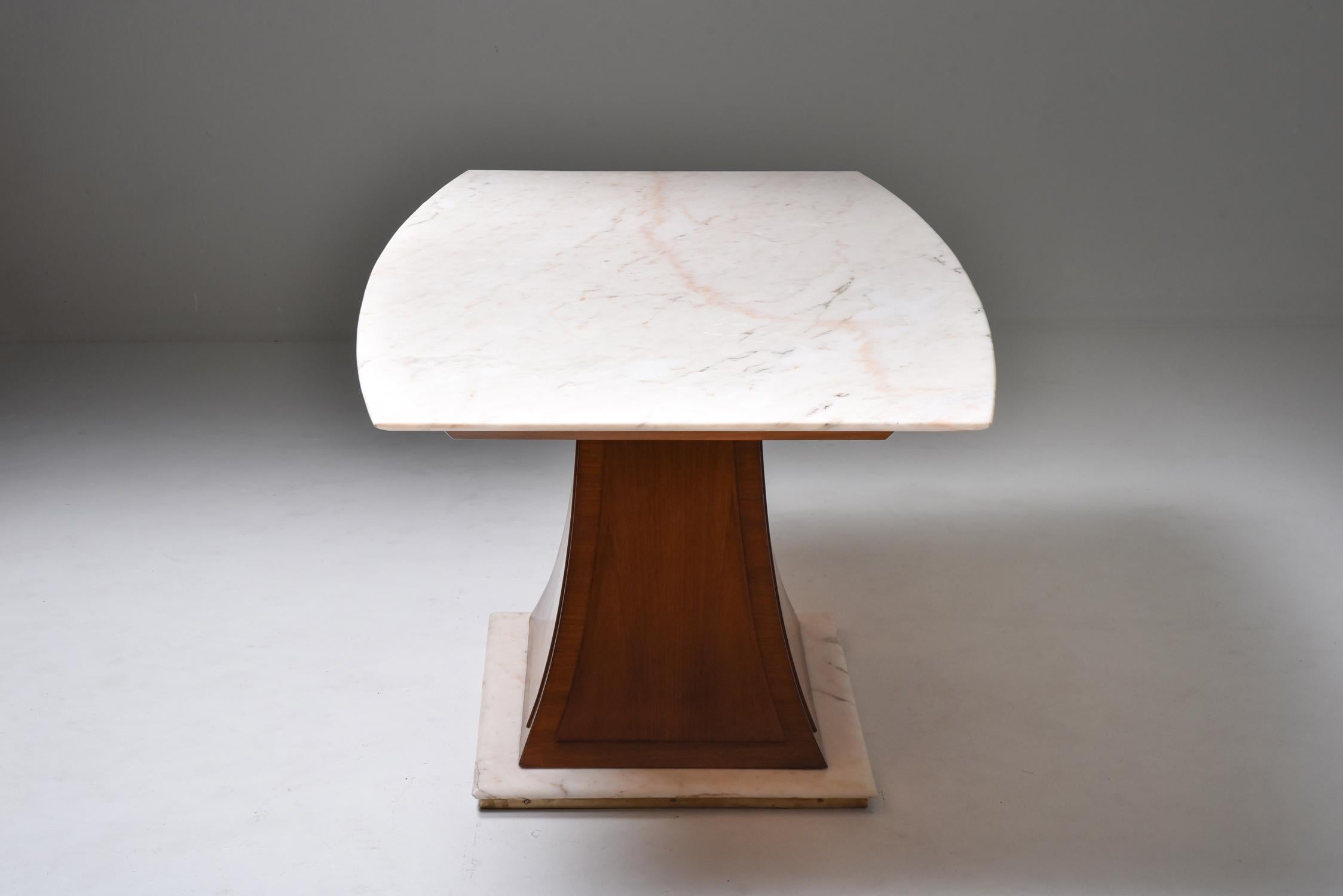 Mid-20th Century Italian Art Deco Dining Table with Marble Top Japan Inspired