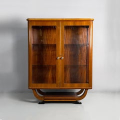 Vitrina Art Decó italiana de madera y cristal, años 30