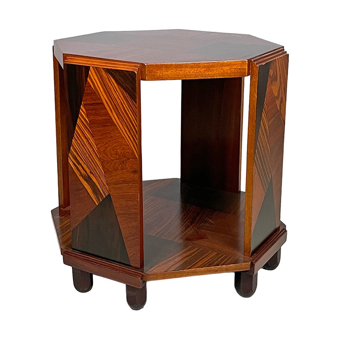 Italian Art Deco double hexagonal top coffe table in wood, 1930s
