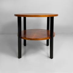Italian Art Deco double shelf round coffe table in wood, 1930s