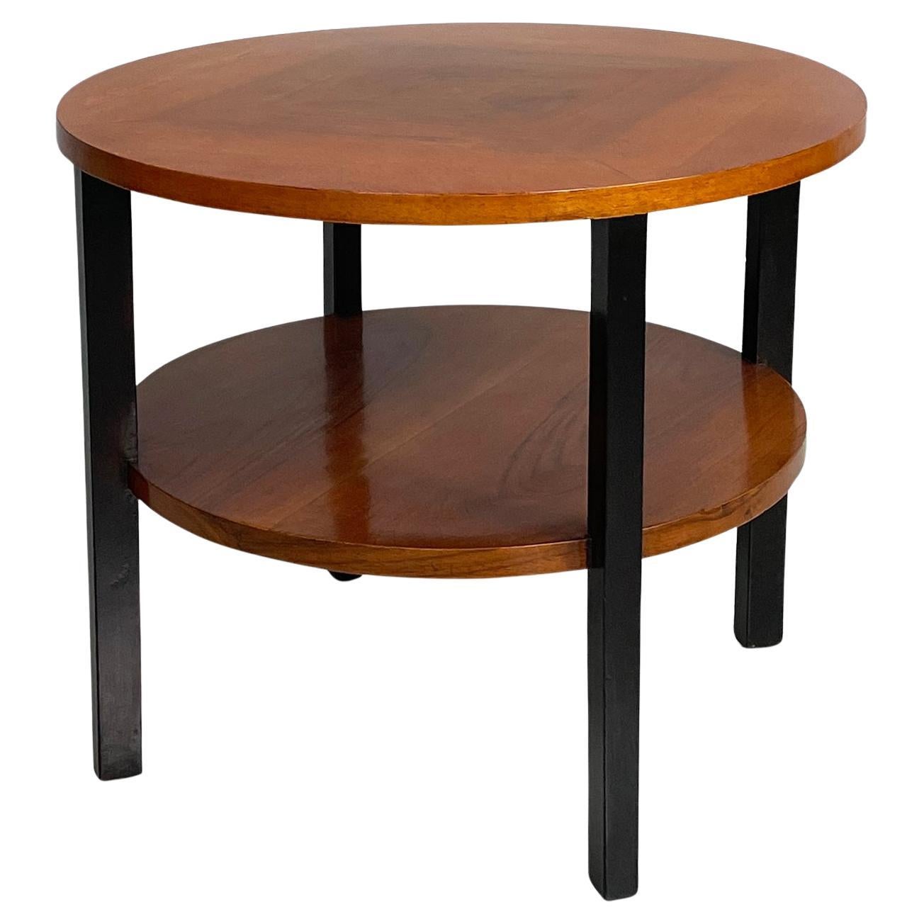 Italian Art Deco double shelf round coffe table in wood, 1930s