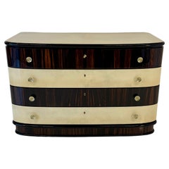 Commode italienne Art Déco en macassar et parchemin avec poignée en laiton, années 1940