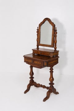 Italian Art Deco dressing table or vanity console with mirror and several drawers