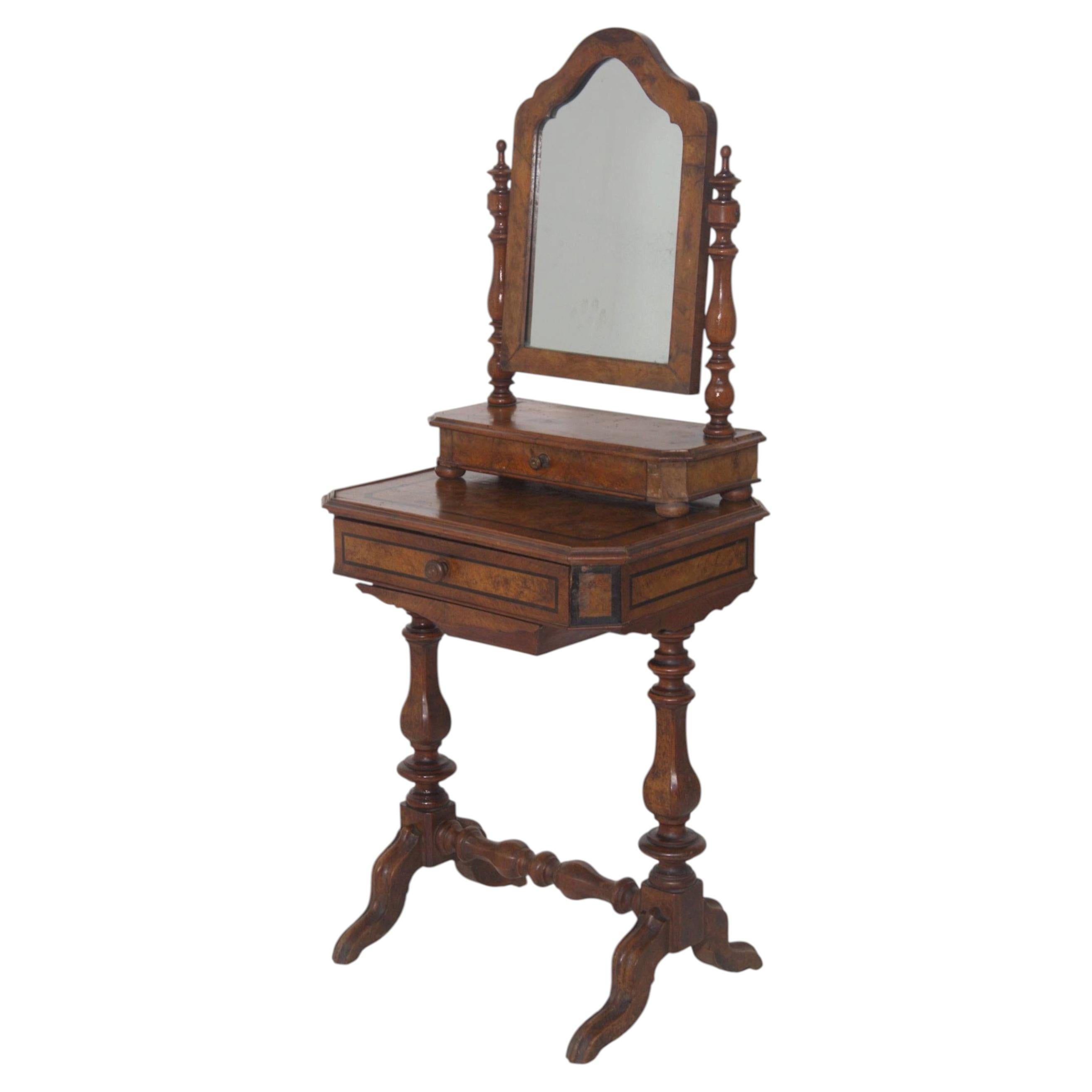 Coiffeuse ou console de maquillage Art déco italienne avec miroir et plusieurs tiroirs