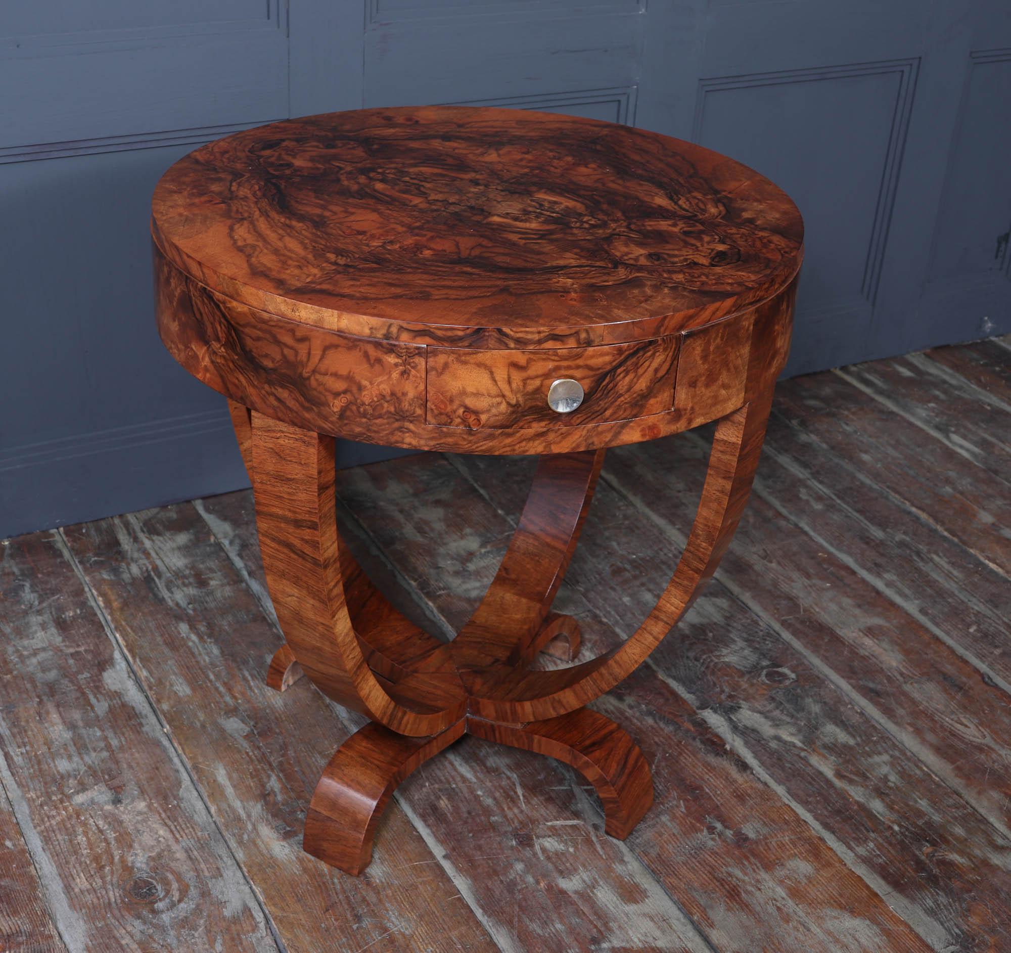 Walnut Italian Art Deco Drum Side table