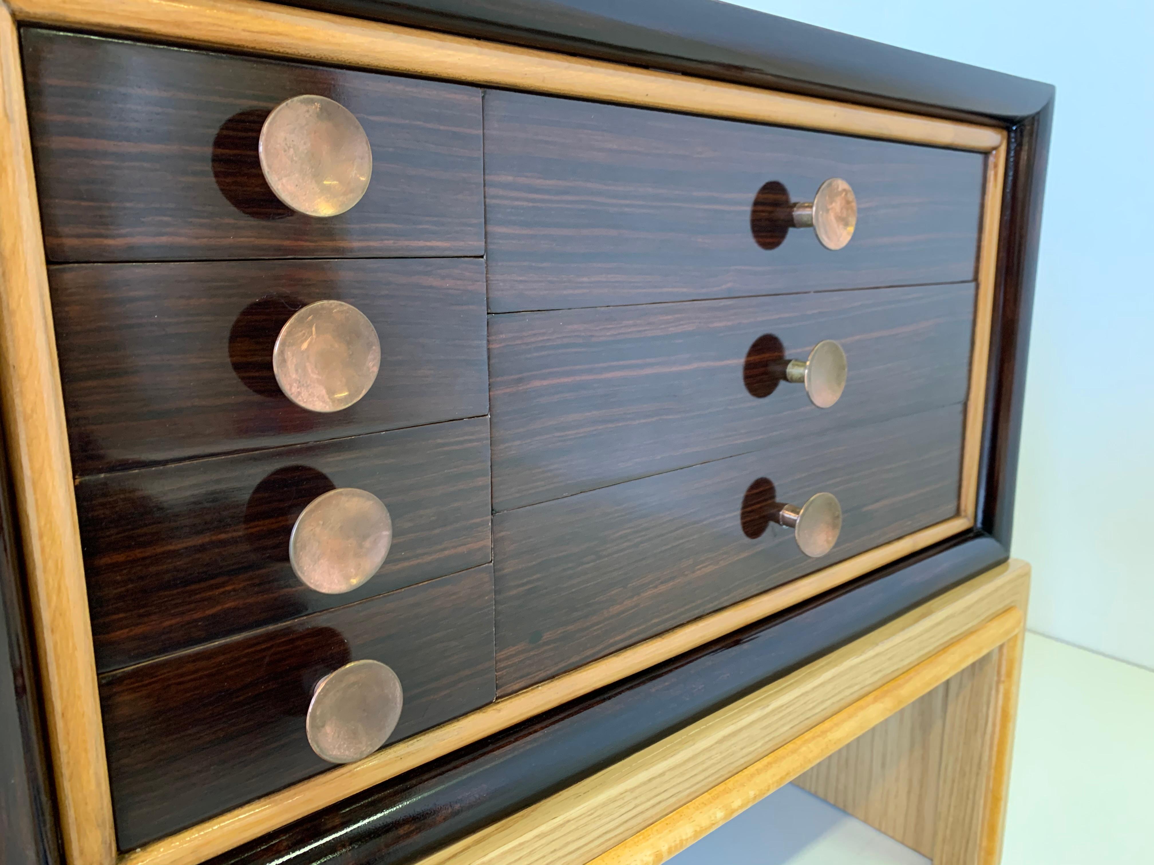 Italian Art Deco Durmast and Copper Low Sideboard, 1940s 4