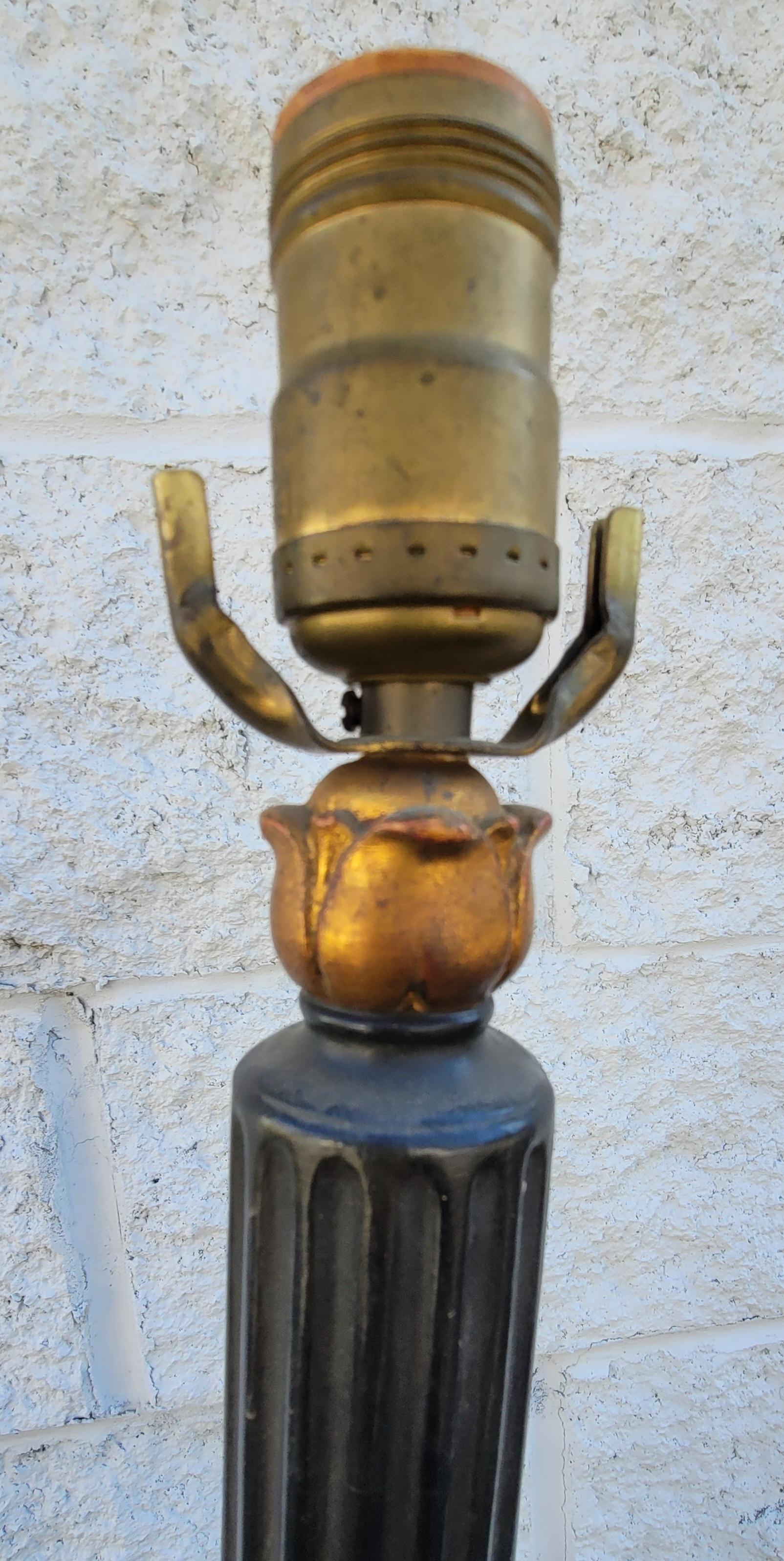  Italian Art Deco Ebonized and Gilt Ornate Plaster Tower Table Lamp In Good Condition For Sale In Germantown, MD