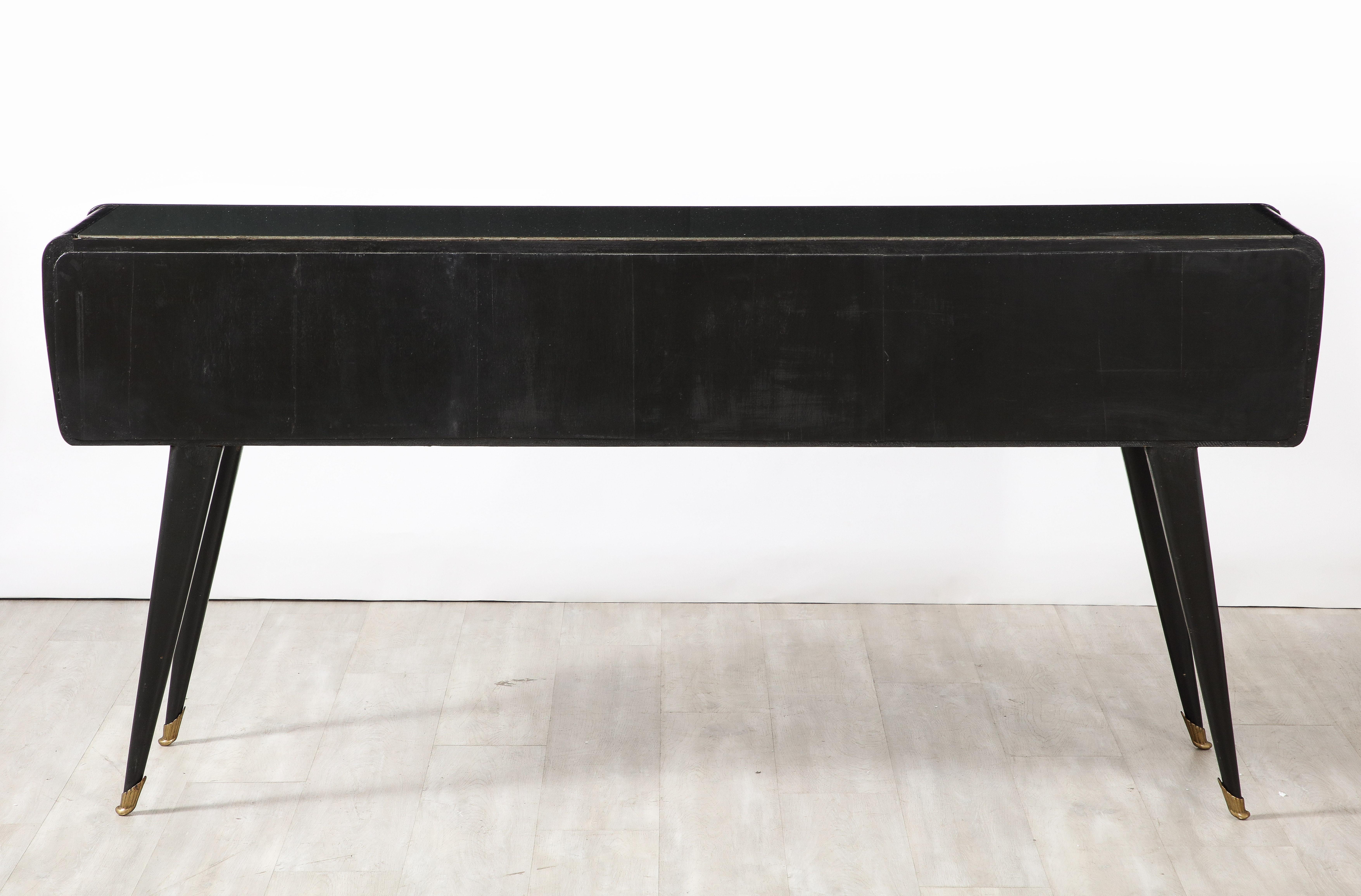 Italian Art Deco Ebonized and Vellum Sideboard with Inset Glass Top, circa 1940 For Sale 5