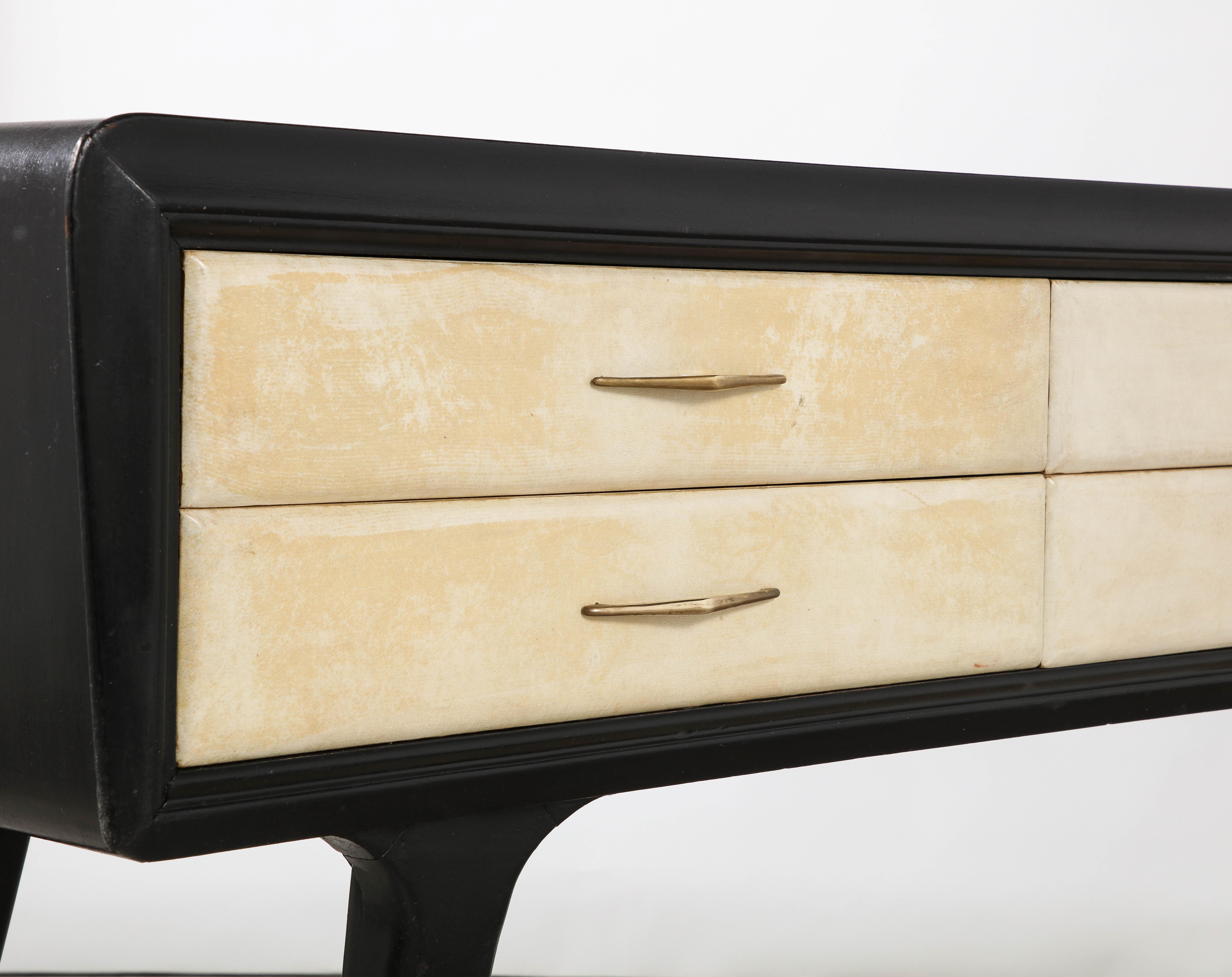 Italian Art Deco Ebonized and Vellum Sideboard with Inset Glass Top, circa 1940 For Sale 9