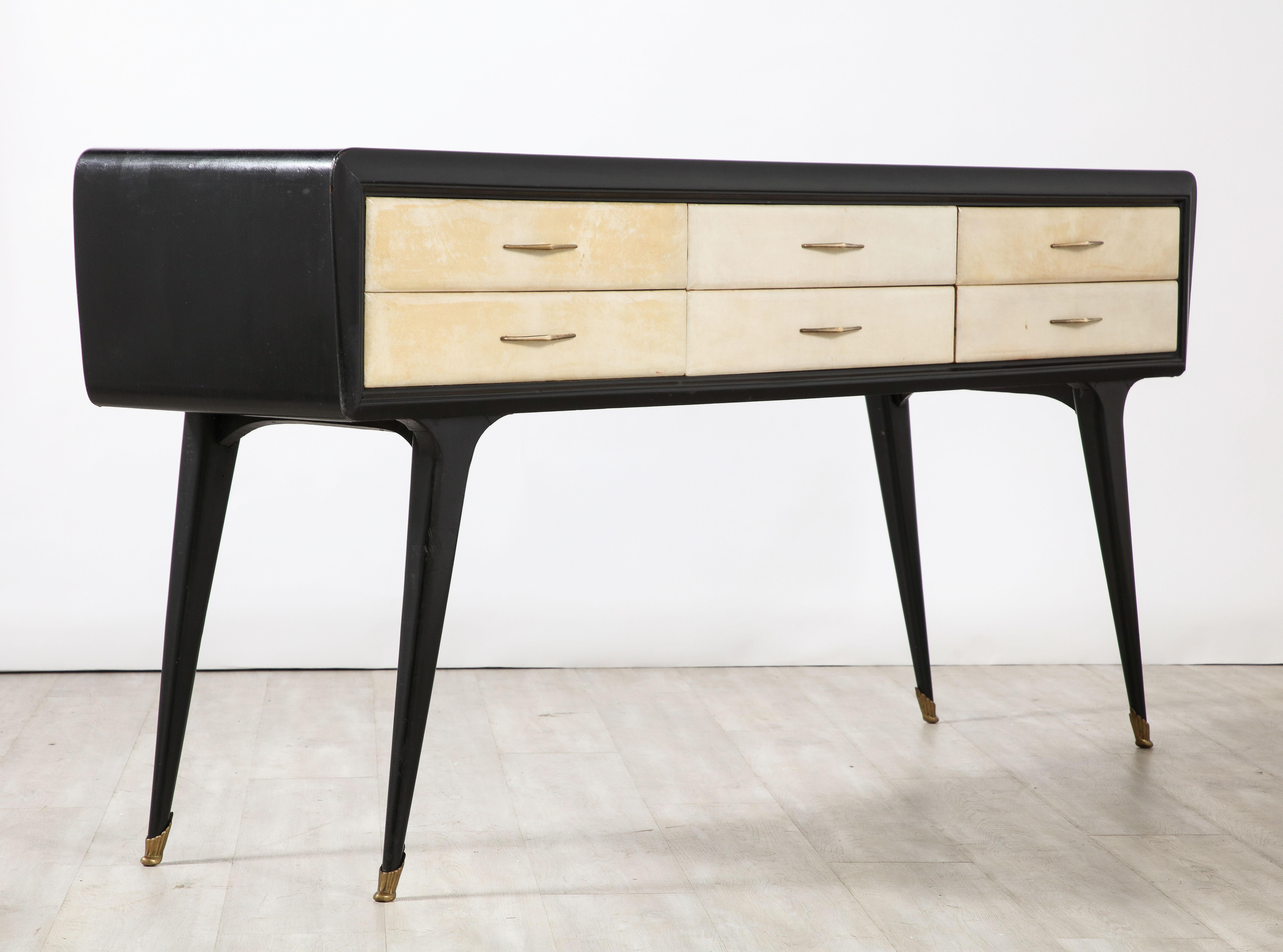 Italian Art Deco Ebonized and Vellum Sideboard with Inset Glass Top, circa 1940 For Sale 11