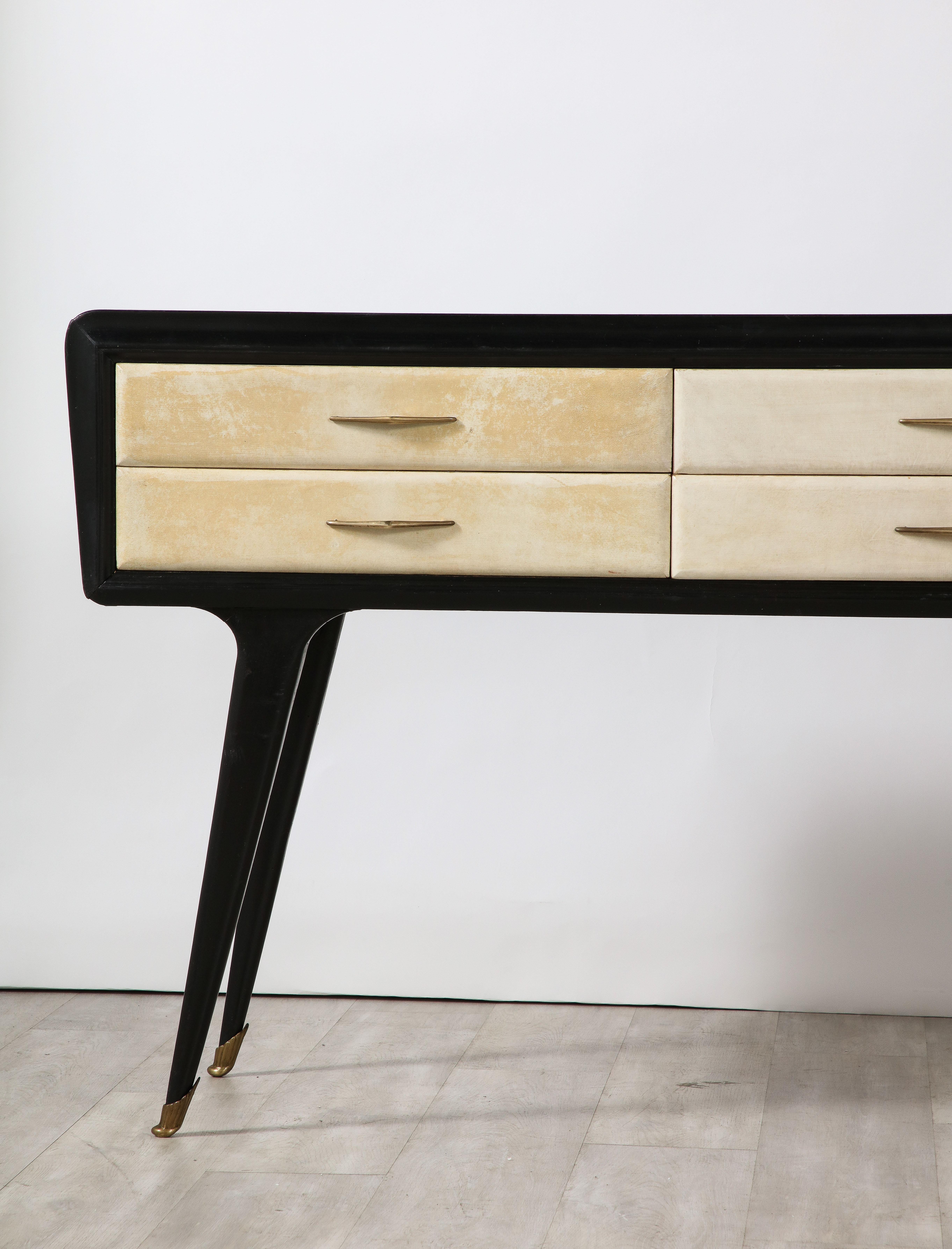 Italian Art Deco Ebonized and Vellum Sideboard with Inset Glass Top, circa 1940 For Sale 14