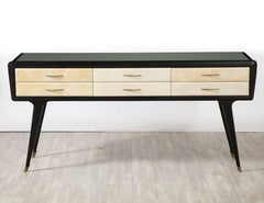 Italian Art Deco Ebonized and Vellum Sideboard with Inset Glass Top, circa 1940