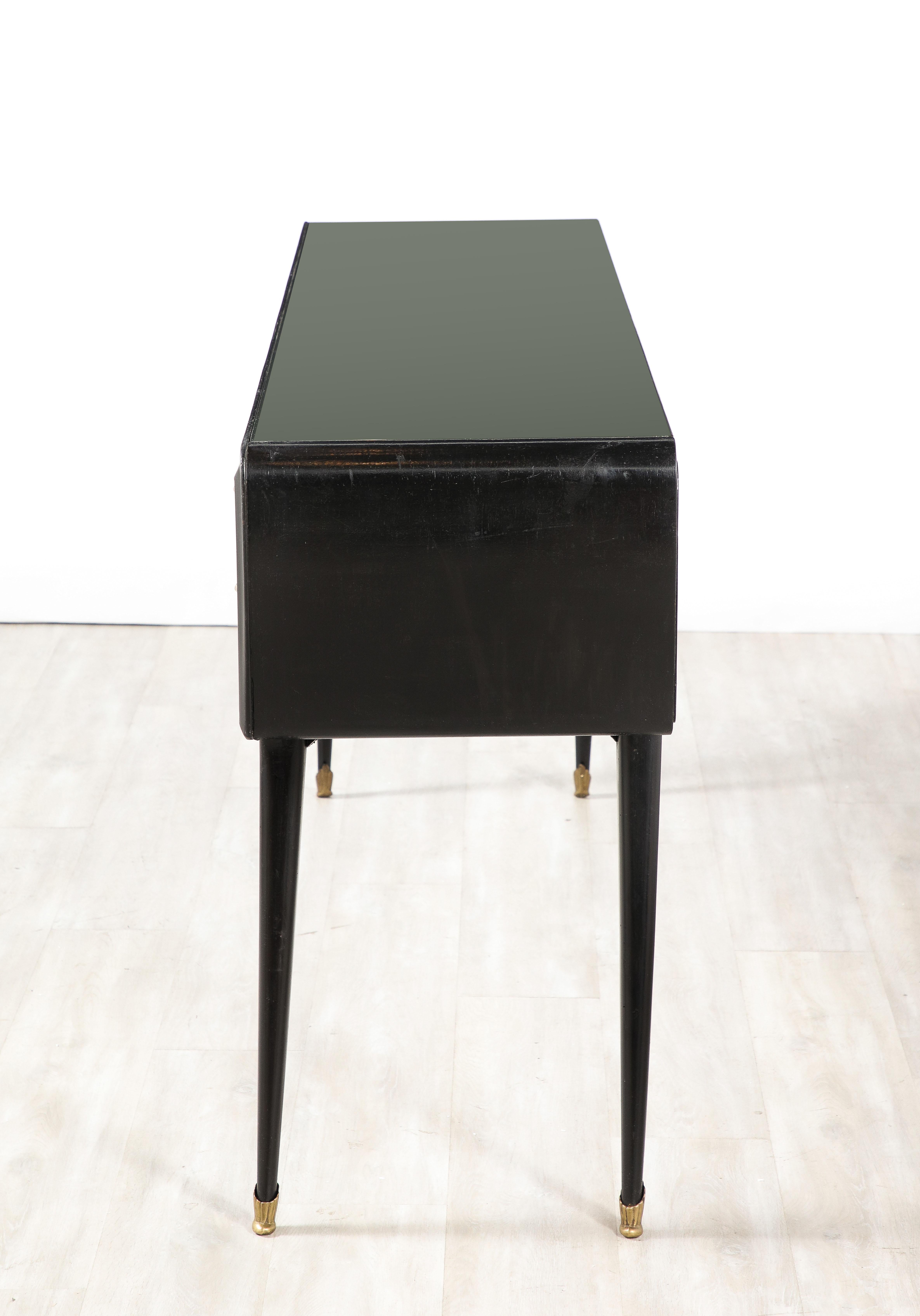 Italian Art Deco Ebonized and Vellum Sideboard with Inset Glass Top, circa 1940 For Sale 3