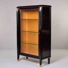 Italian Art Deco Ebonized Display Cabinet with Gilt Capitals