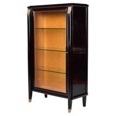 Italian Art Deco Ebonized Display Cabinet with Gilt Capitals