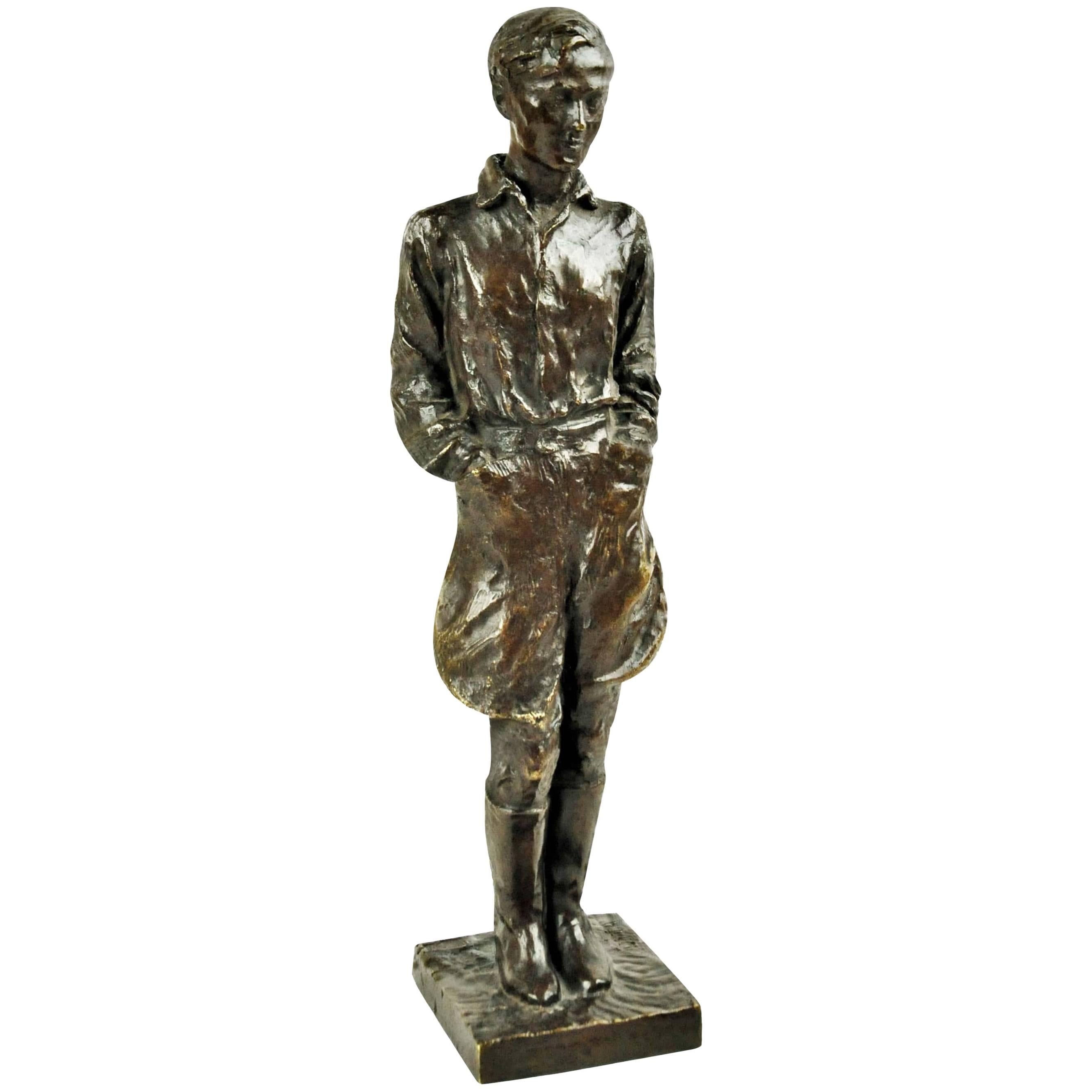 Art déco italien, palefrenier équestre, sculpture en bronze patiné, années 1920 en vente