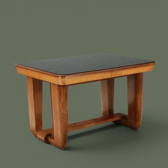 Italian Art Deco Extendable Dining Table, Walnut and Black Glass, 1940s
