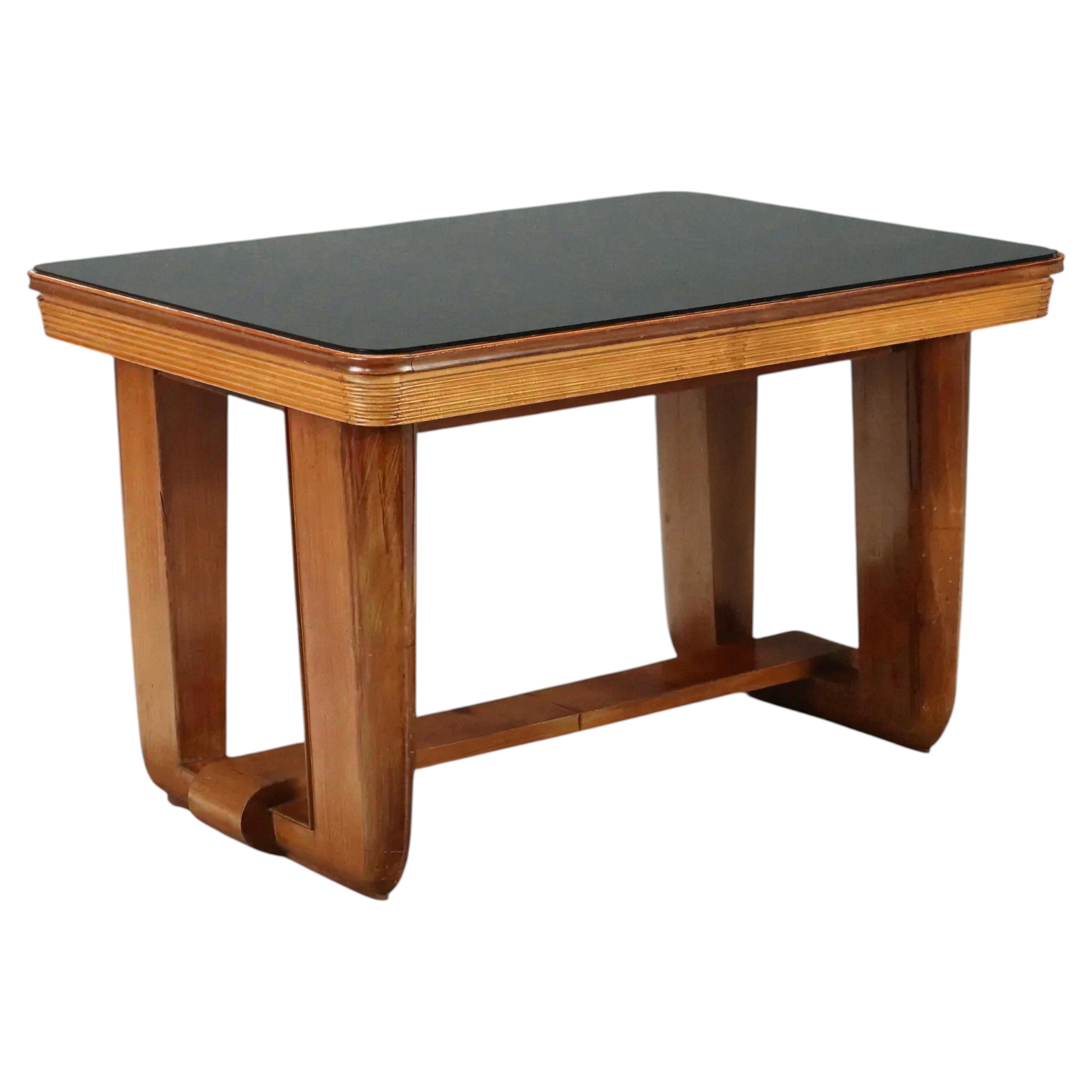 Mesa de comedor extensible de estilo Art Déco italiana, de nogal y cristal negro, década de 1940
