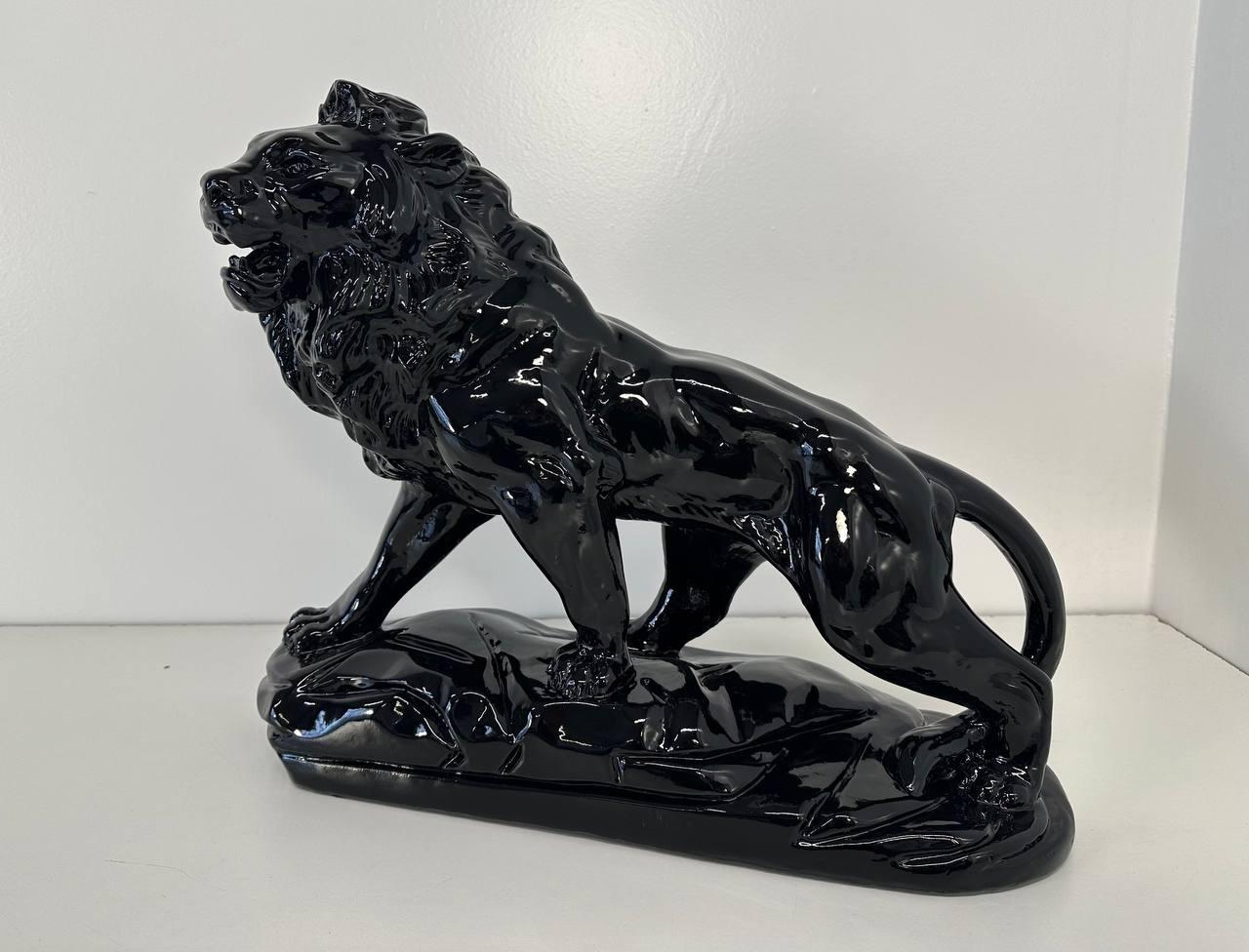 Lion poli noir en terre cuite Art déco italien, années 1930 en vente 5