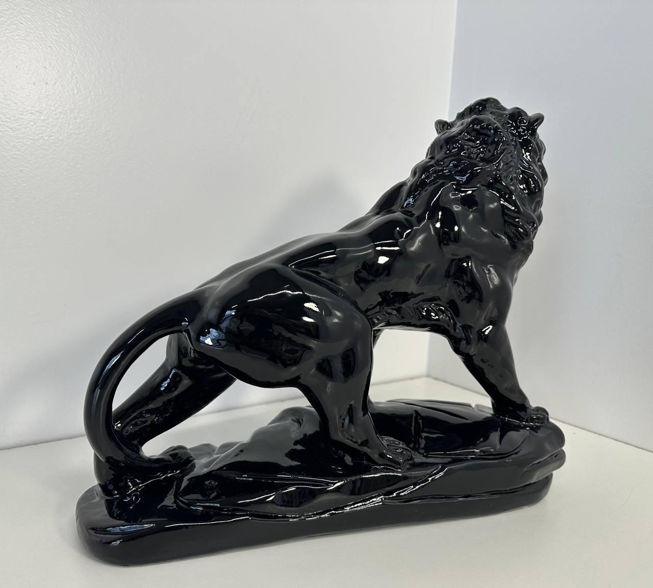 Lion poli noir en terre cuite Art déco italien, années 1930 Bon état - En vente à Meda, MB