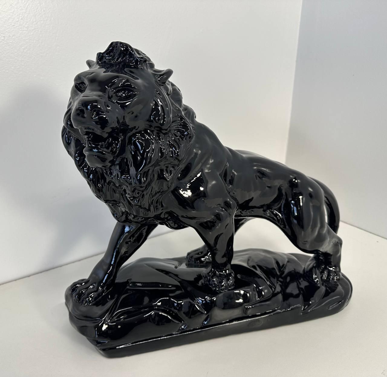 Lion poli noir en terre cuite Art déco italien, années 1930 en vente 3