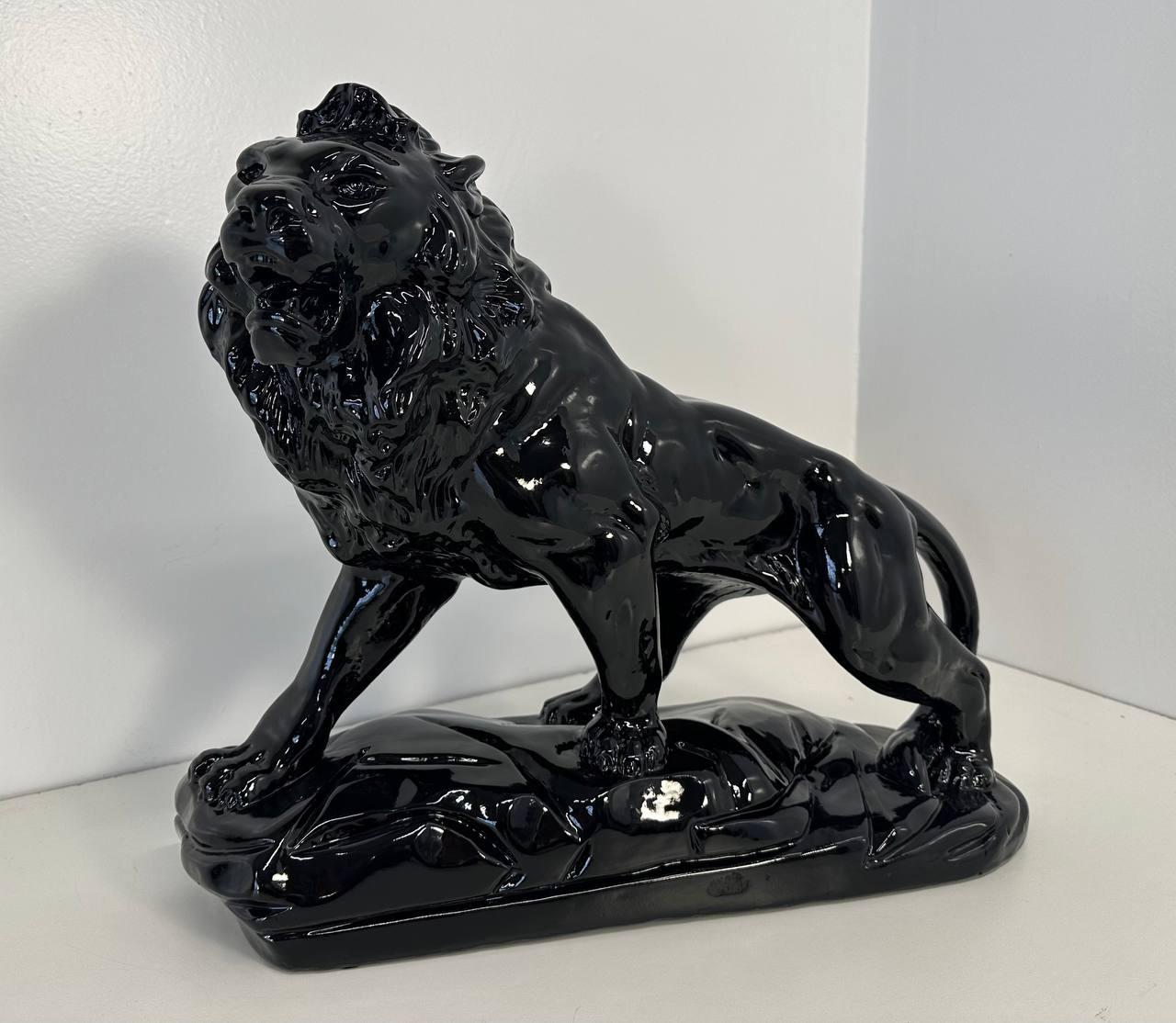 Lion poli noir en terre cuite Art déco italien, années 1930 en vente 4