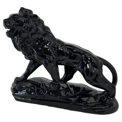 Italian Art Deco Fired Clay Black Polished Lion, 1930s