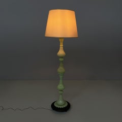 Italian Art Deco floor lamp in green opaline glass with fabric lampshade, 1930s