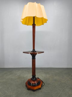 Italian Art Deco Floor Lamp with Side Table, Wood and Metal, 1940s