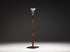 Italian Art Deco Floorlamp in Walnut with Tulip Metal Shade