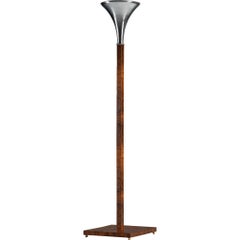 Italian Art Deco Floorlamp in Walnut with Tulip Metal Shade