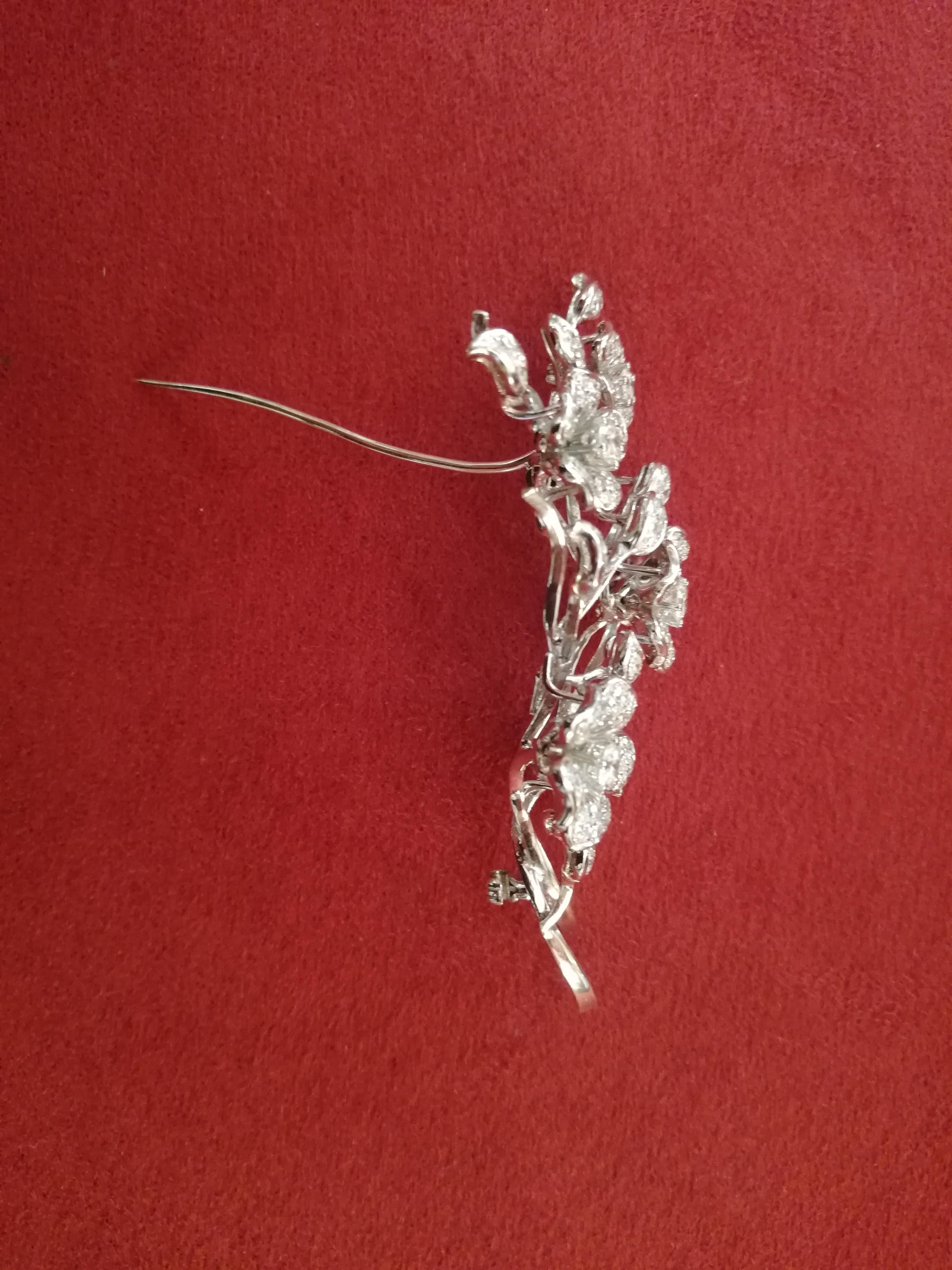 Women's Italian Art Deco Flower Bouquet Diamond White Gold Brooch For Sale