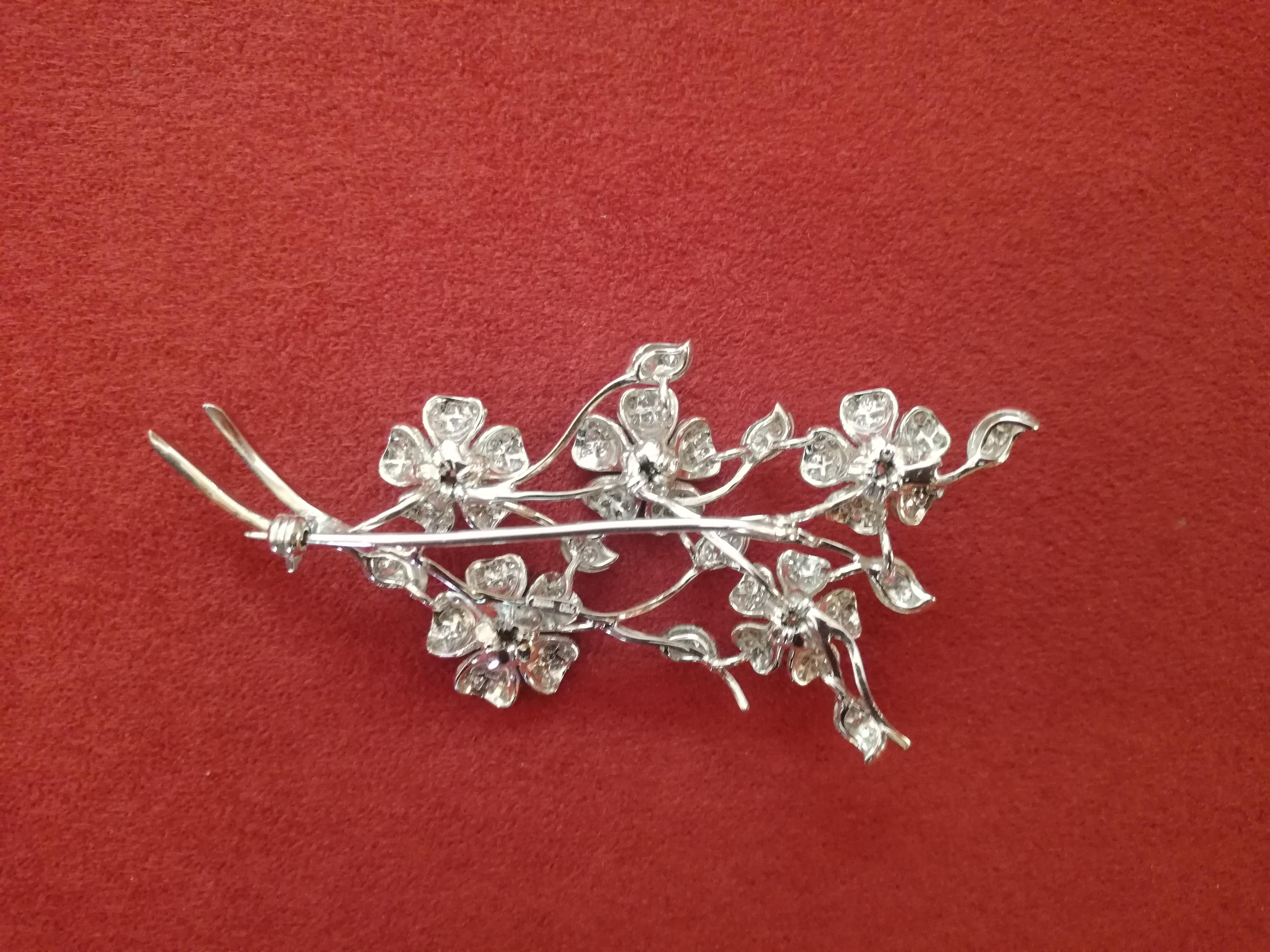 Italian Art Deco Flower Bouquet Diamond White Gold Brooch For Sale 1