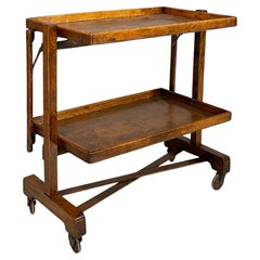 Carrello pieghevole art déco italiano con 2 ripiani in legno, anni '30