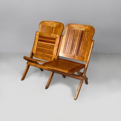 Italian Art Deco folding two-seater bench in wood, 1930s