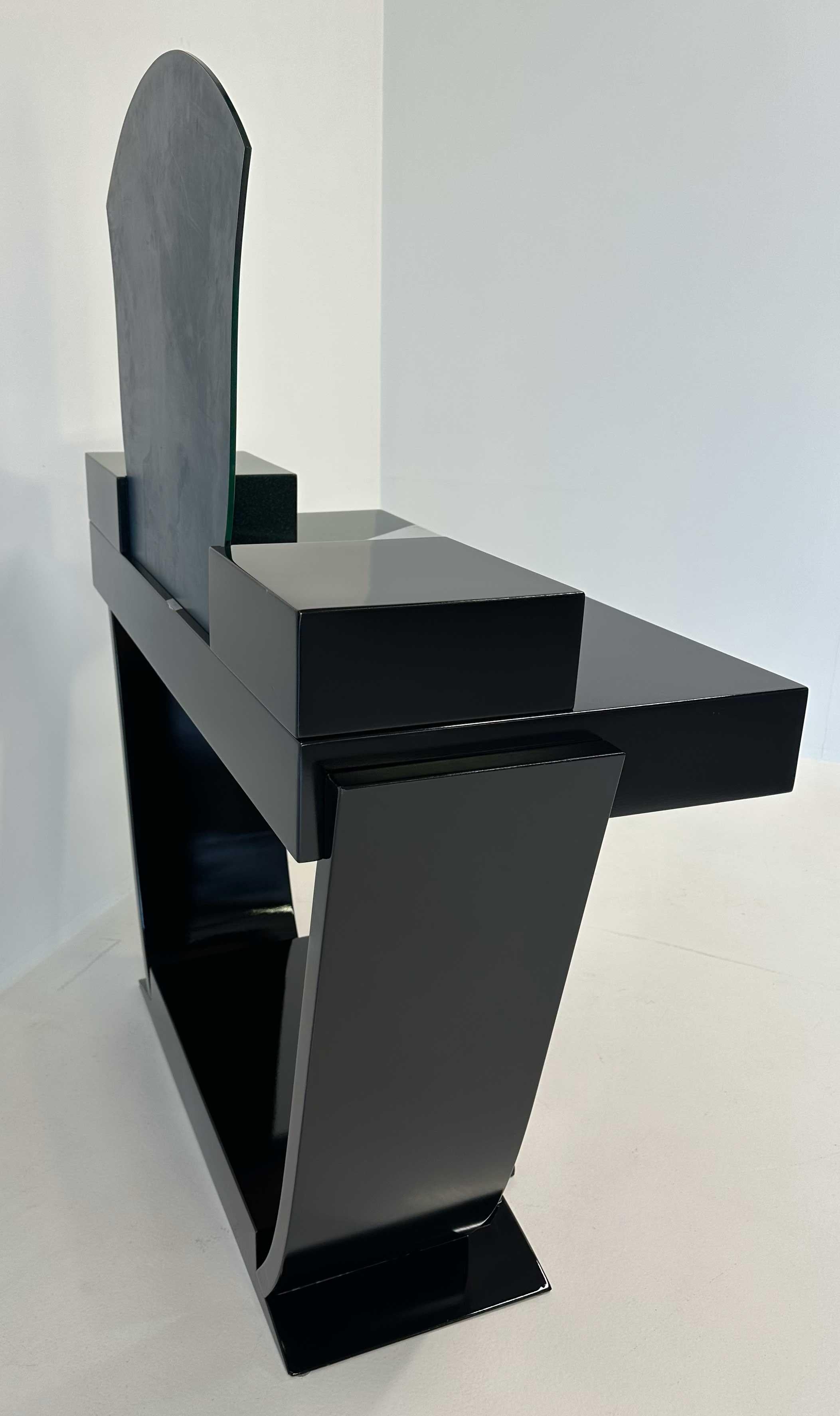 Table de toilette italienne Art déco en laque noire et verte, feuille d'argent, 1970 en vente 6