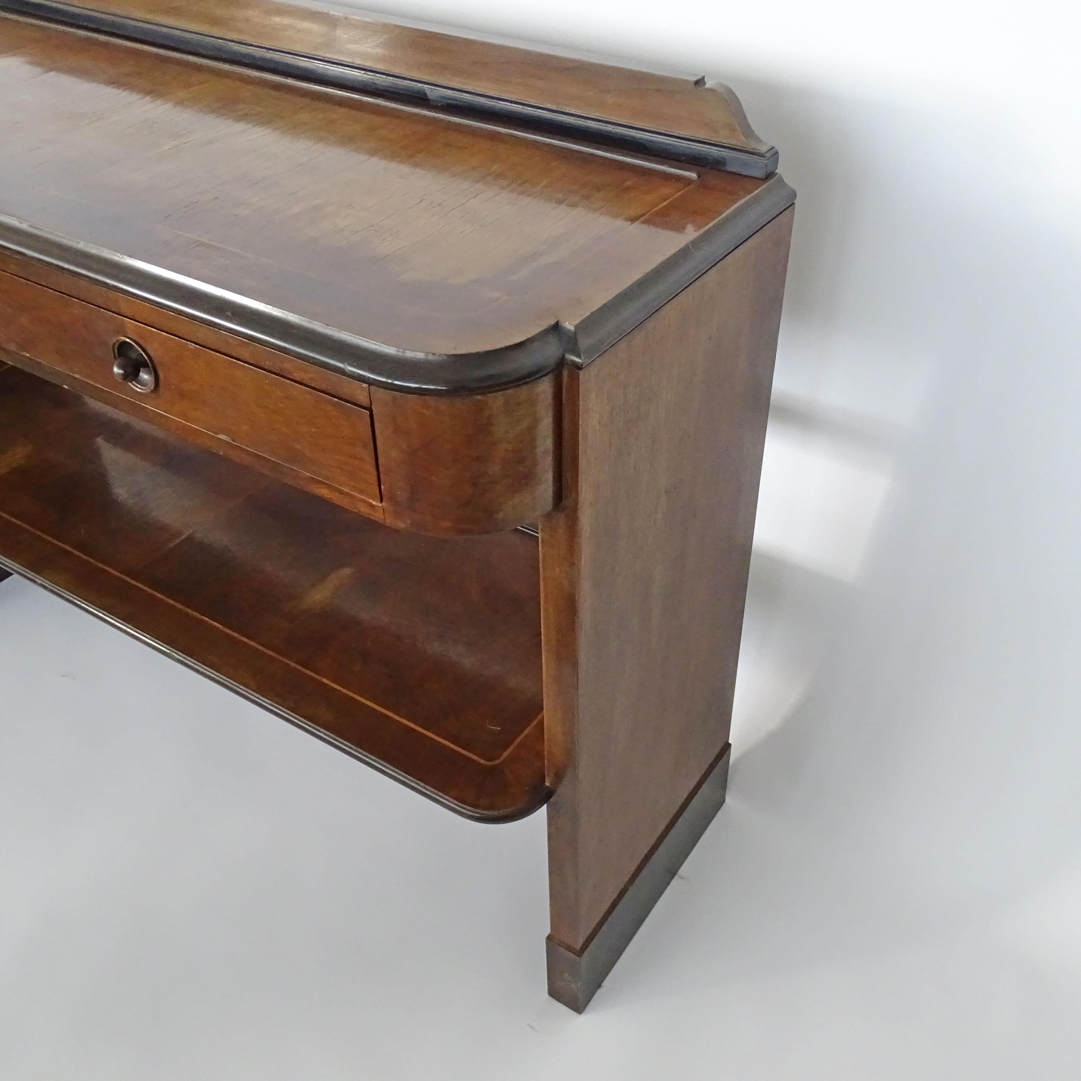 Italian Art Deco freestanding console with two drawers and lower shelf. For Sale 5