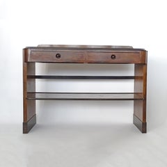 Italian Art Deco freestanding console with two drawers and lower shelf.