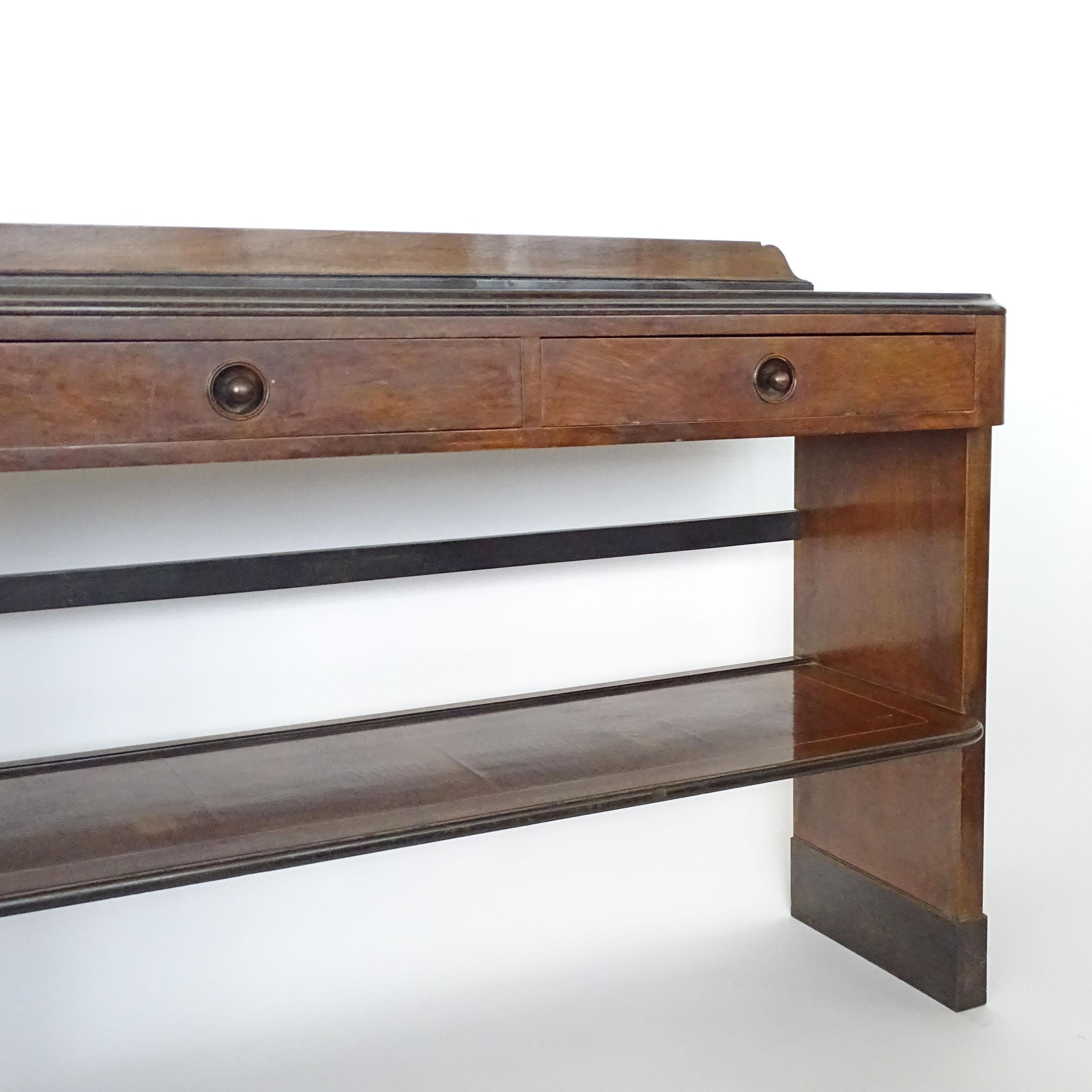Mid-20th Century Italian Art Deco freestanding console with two drawers and lower shelf. For Sale