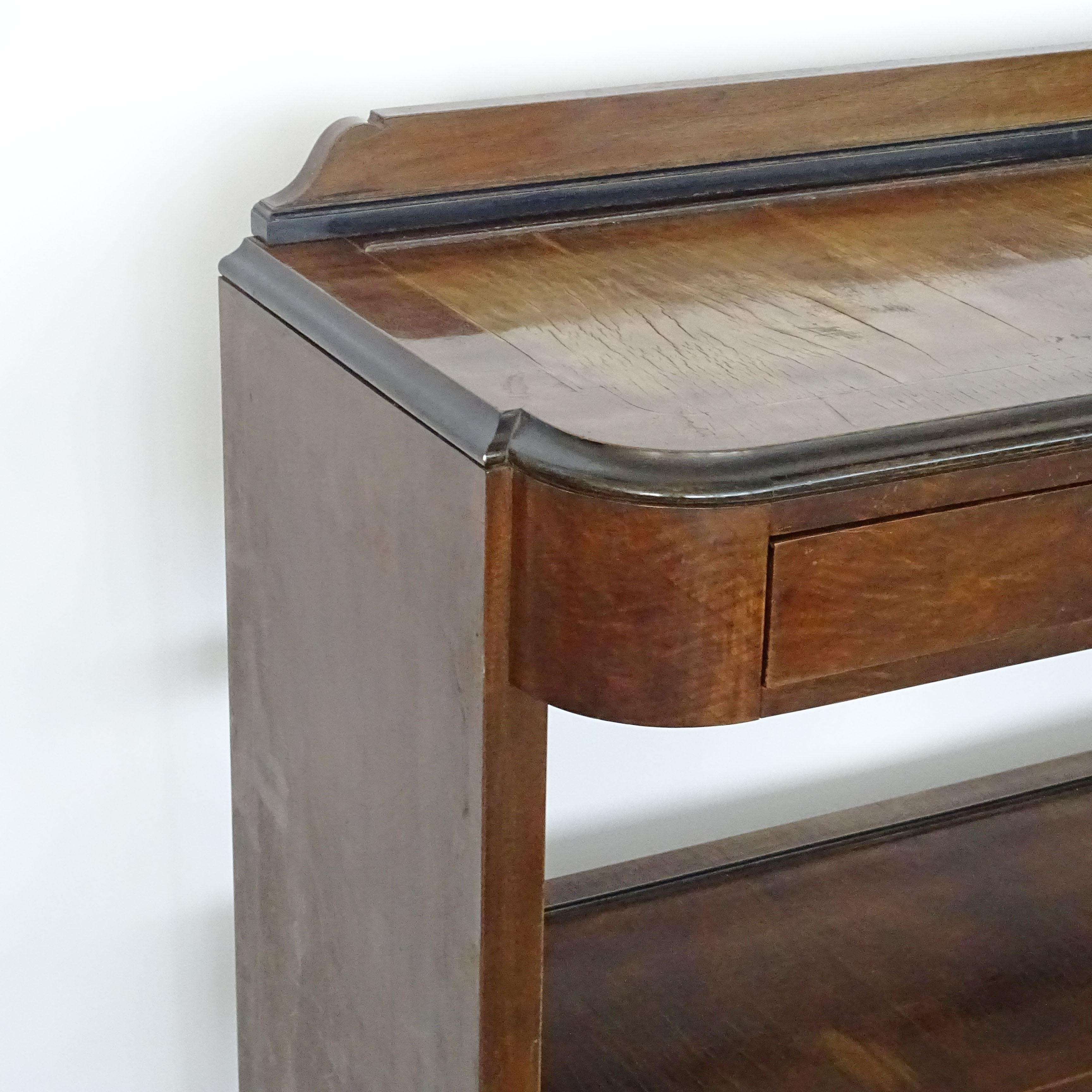 Italian Art Deco freestanding console with two drawers and lower shelf. For Sale 3