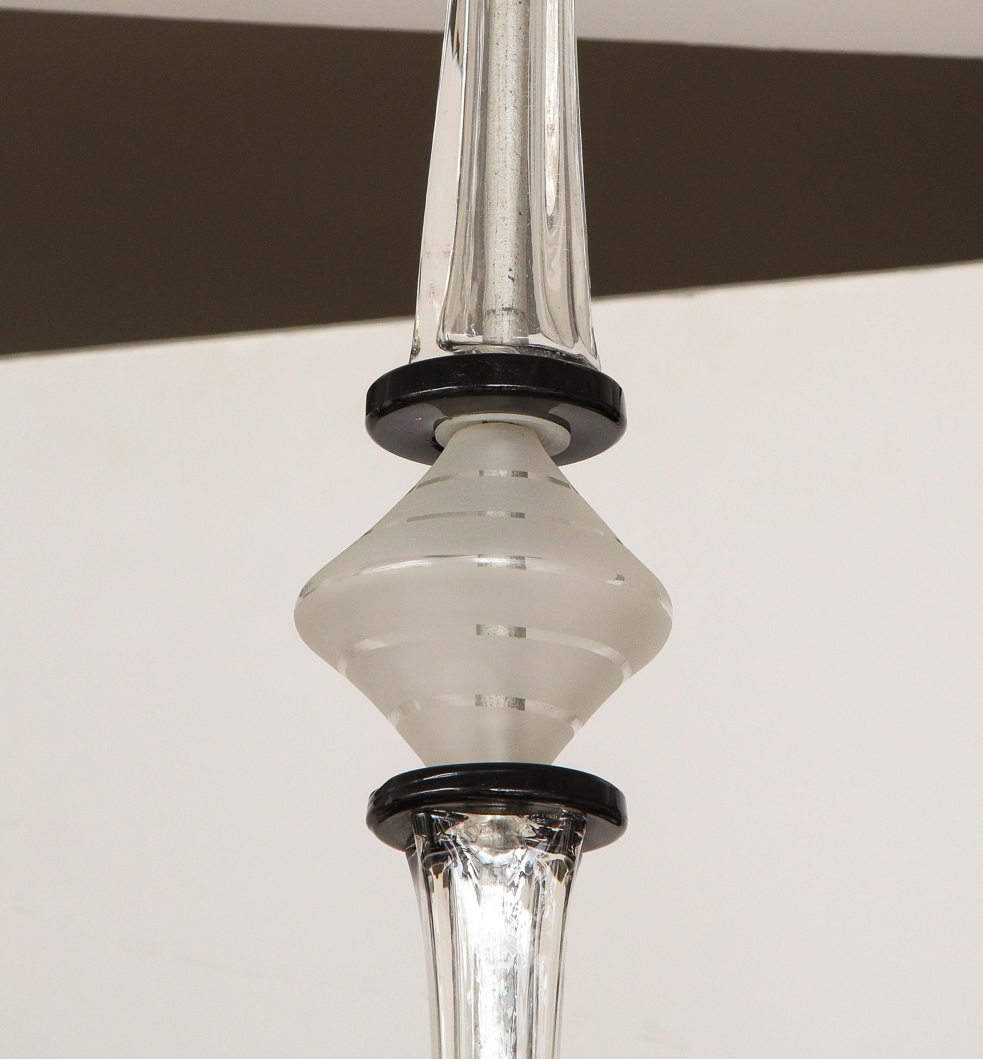 Italian Art Deco Frosted Glass Six Arm Chandelier, circa 1940's For Sale 10