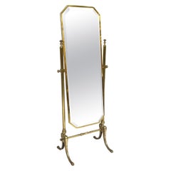 Italian art deco full-length, self-supporting tilting floor mirror in brass 1940s