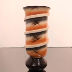 Italian Art deco futurist ceramic vase handpainted spiral decoration FACI 1930s