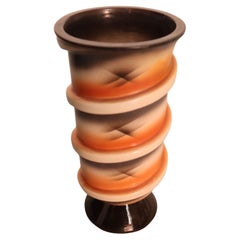 Italian Art deco futurist ceramic vase handpainted spiral decoration FACI 1930s