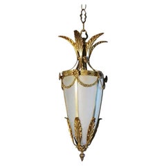 Italian Art Deco Gilt Bronze Frosted Glass Lantern, 1920s