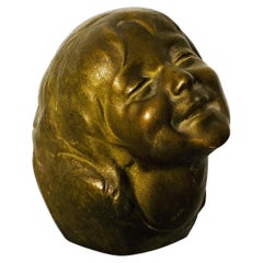 Italian Art Deco Girl Head's Bronze Sculpture with Unfinished Back, 1900s