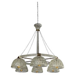 Lámpara de araña italiana de estilo Art Déco, de cristal y latón, de los años 30