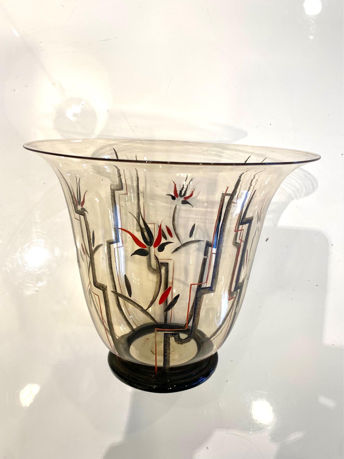 Italian Art Deco glass and enamel  vase by Guido Balsamo Stella. For Sale 9
